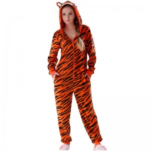 Naisten mikrokuitufleeki-hupullinen tiikeri Onesie-pyjaman puku