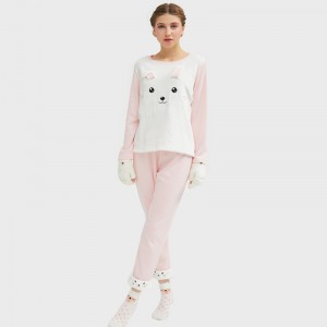 Naisten flanelli-fleece-eläinten kirjonta kissan pyjama-setti