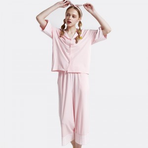 Naisten raidallinen puuvilla-elastaania yksi Jersey pyjamat